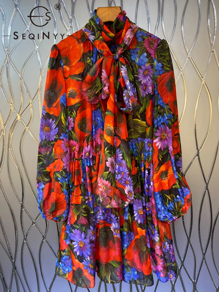 SEQINYY Sicilia Sifon Rochie de Vară de Primăvară Nou Design de Moda Femei Pista de Înaltă Calitate 100% Matase Vintage Flori de Imprimare