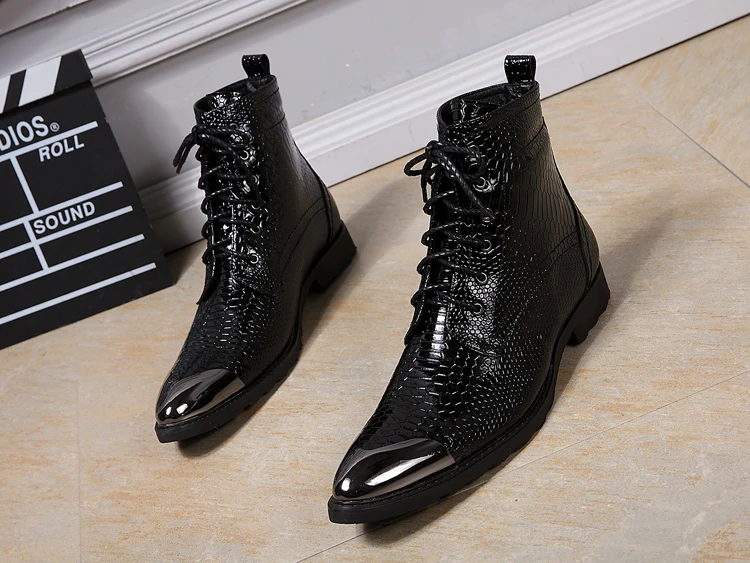 Western cowboy clasic, punk negru botas militares din piele feliuta steel toe de armată bocanci militari mare sus pantofi de sex masculin bărbați