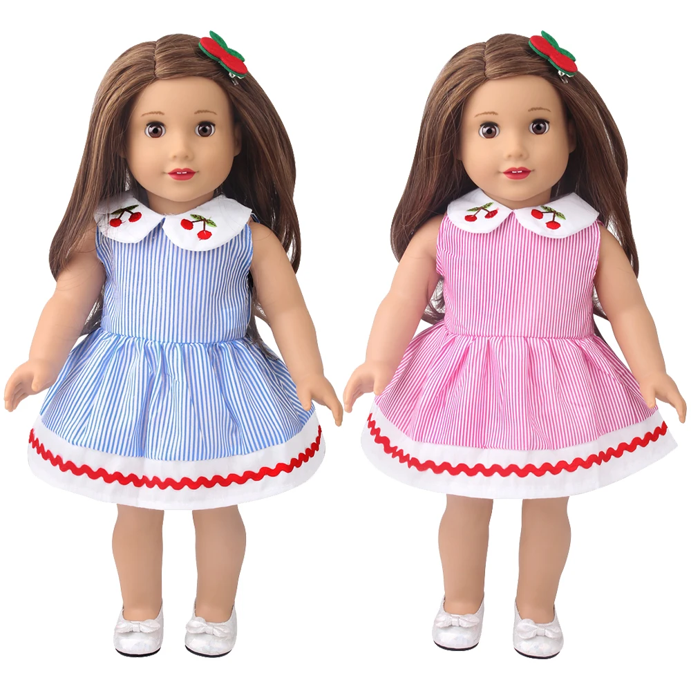 18 Inch American Doll Fete Rochie Drăguț Cherry Fusta + Ac De Păr Jucarii Pentru Copii Accesorii 43 Cm Băiat Păpuși Cadou D30