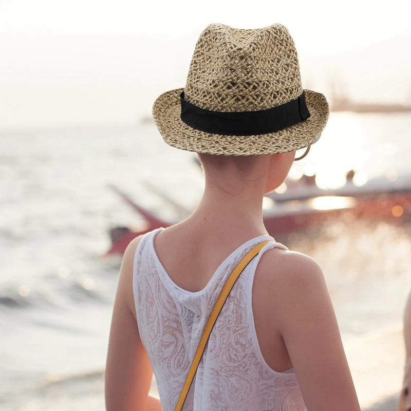 Casual De Vara Pe Plaja La Soare Paie Panama Pălărie Jazz Margine Largă Cowboy Palarie Fedora Cozoroc Sapca Unisex În Aer Liber, Protectie Uv Pălărie 4