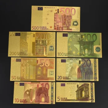 7PCS Euro Folie de Aur a Bancnotelor Comemorative Note de Decorare 5 10 20 50 100 200 500 EUR Placat cu Aur EUR Colectie