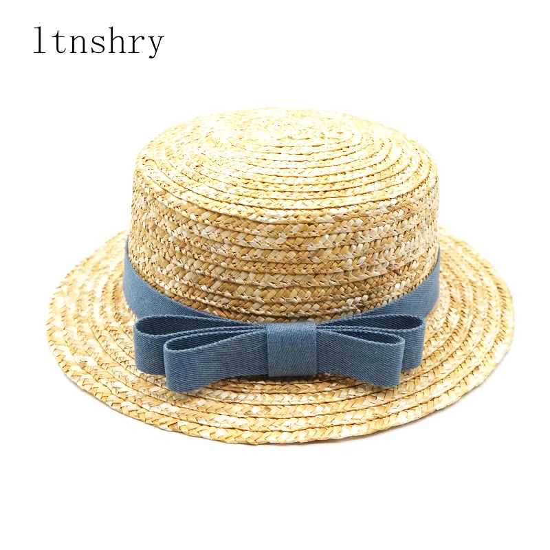 2019 vara pălărie de paie pălărie luntraș fete arc Pălării de vară Pentru Femei Beach plat panama pălărie de paie femme 48-52-54-58cm en-gros