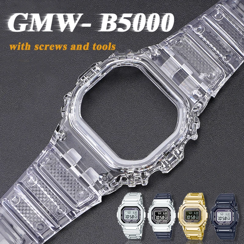 Cauciuc Anti-toamna Curea pentru GMW-B5000 GMWB5000 Mod de Gheață Silicon Transparent Watchband Ramă de Metal Curea de mână cu Instrumente Șuruburi