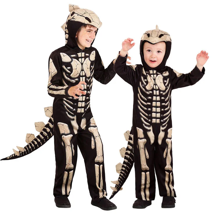 Noi de Halloween Copil Copil Copil Perioada Jurassic Dinozaur Stegosaurus Cosplay Fosili Costum Schelet Negru și alb Salopete