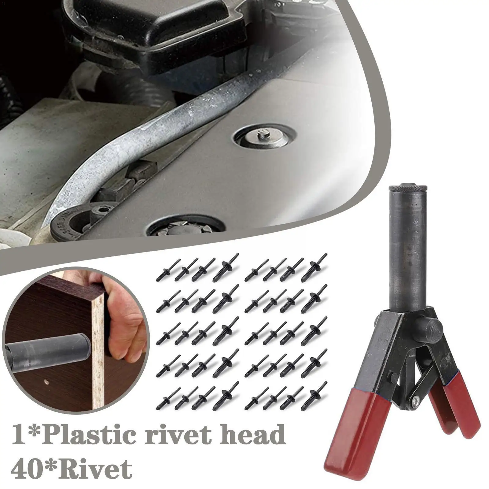 Plastic Nit Arma 6.3 Inch Poli Parte Riveter Kit Pentru Fixare Panouri Usi & Tapiterie Auto Cu 40 De Piese Din Plastic Pom E7d4