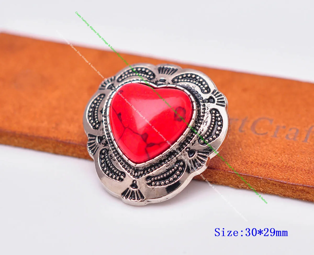 10X de Argint Indian Flori Sculptate Real Roșu Dragoste Inima Turcoaz Leathercraft Geanta Accesorii de Cusut Coadă Butonul de Închidere Concho 3