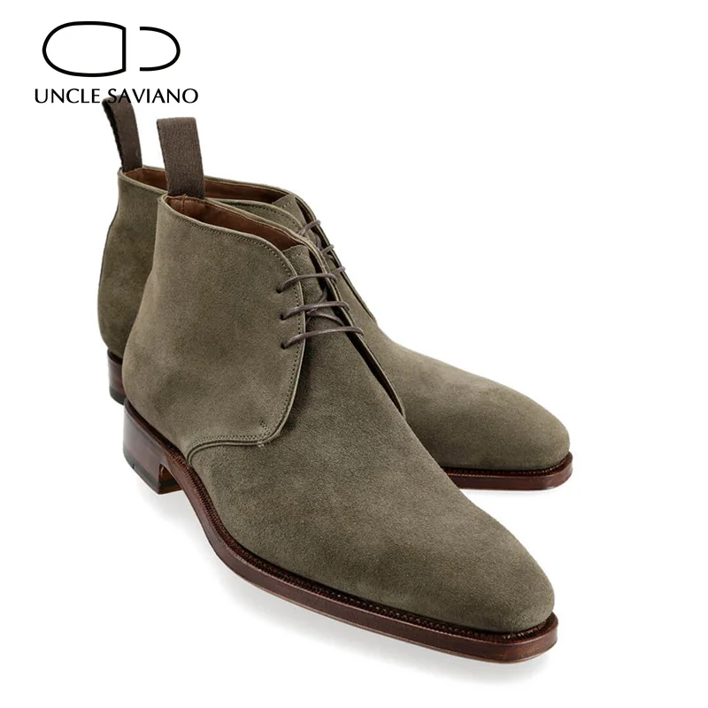 Unchiul Saviano Glezna piele de Căprioară Cizme de Mens Pantofi Adauga Catifea lucrate Manual Moda de Iarnă de Muncă de Bază Cizme de Designer de Mare Sus Pantofi pentru Bărbați