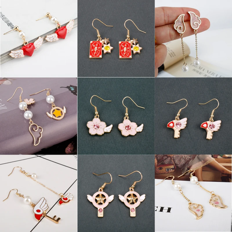 9 stiluri Card Captor Sakura Stele/Cap de Pasăre Sceptrul Cercei pentru Femei Fete Bijuterii flori de Cires Picătură Cercei Ureche pante