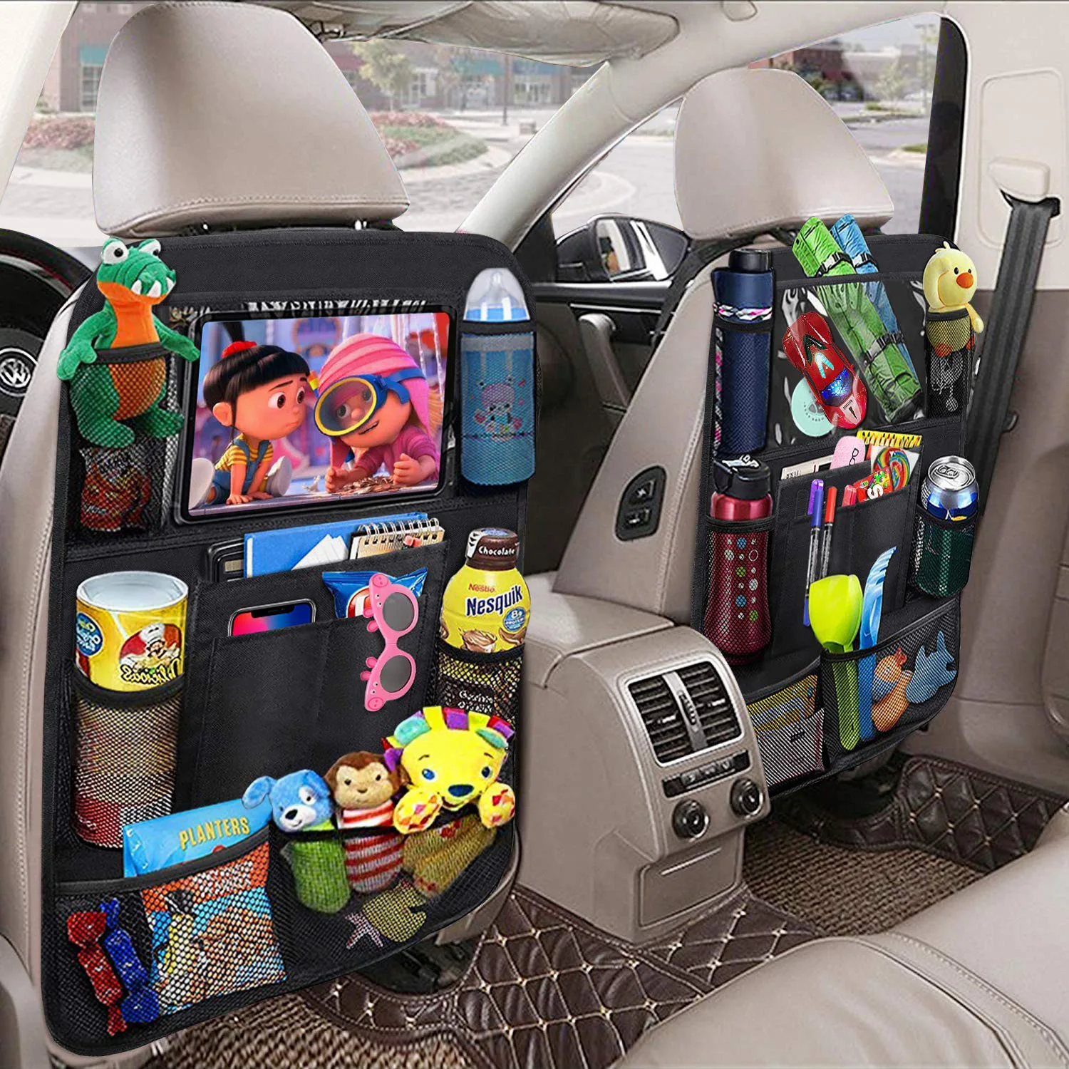 Universal Auto pe Bancheta din spate Organizator Multi-Buzunar de Depozitare Sac de Suport Comprimat Kick Mats Mașină de spătarul Scaunului de Protecție pentru copii Mici Copii
