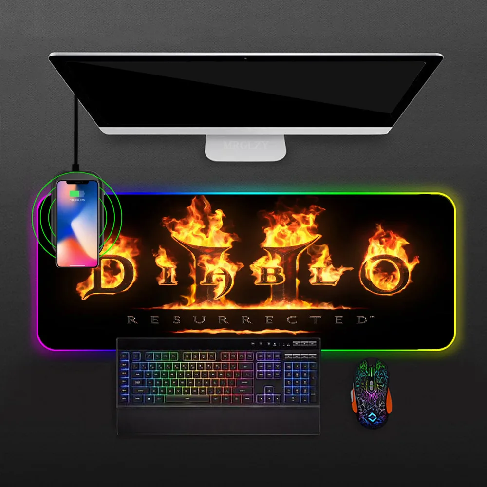 Diablo 2 De Încărcare Wireless Mousepad Accesorii Laptop Rgb Mouse Pad Lampara Led-Uri De Jocuri De Masă Mat Mare Birou Cotiera Joc Mat