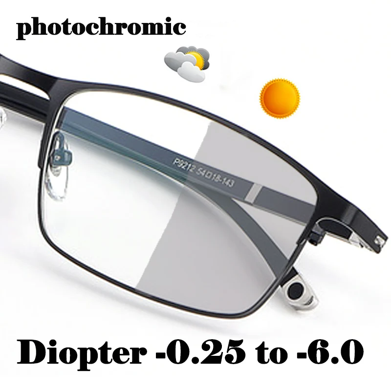 Moda Fotocromatică Ochelari Miopie Bărbați Ultralight Soare Automată Decolorarea Afaceri Miop cu Ochelari TR90 Full Frame -175 1