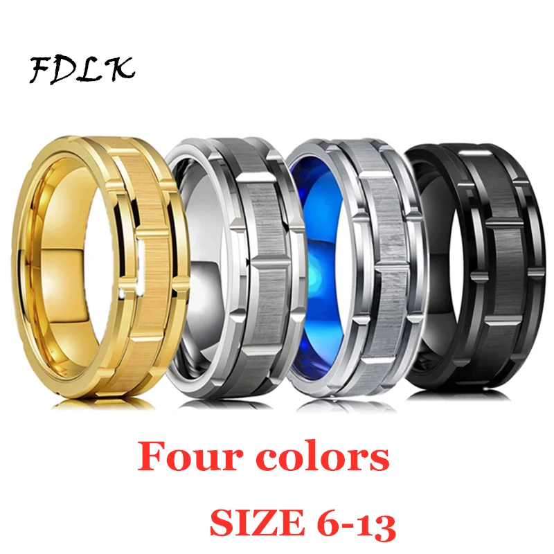 FDLK 4 Culori Moda Simplu 8mm Bărbați din Oțel Inoxidabil Inele de Aur/Argintiu/Albastru/Negru Culoare Caramida de Nunta de Design Dimensiune Banda de 6-13