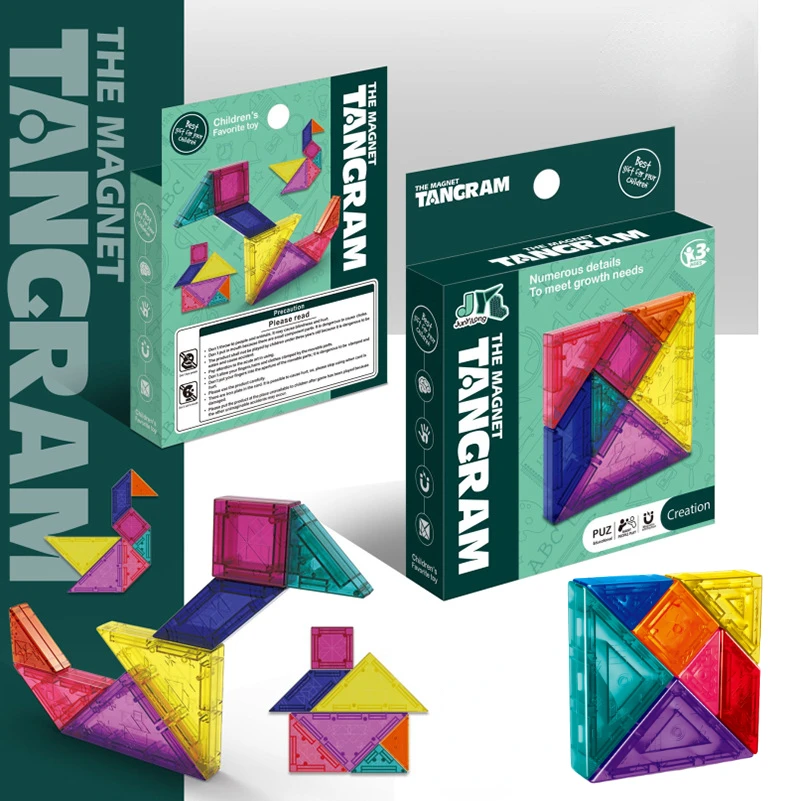 Magnetice Colorate 3D Tangram Puzzle Jucărie Copil Formarea Gândirii Logice Desen Jocuri de societate Educație Montessori Jucarii Pentru Copii 0