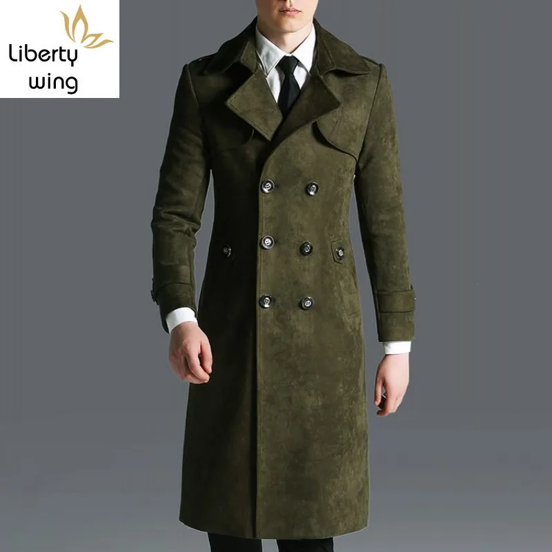 Anglia Oamenii de Afaceri Maxi Long Faux piele de Căprioară Piele Șanț Mantel Armată Militar Palton Slim Fit Canadiană Haina de Dimensiuni Mari 6XL