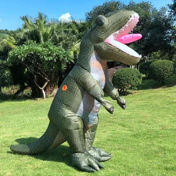 Adult Gonflabile Dinozaur Costume de Halloween Cosplay Costum Petrecere Amuzant Verde Mascota T-rex Disfraz 3