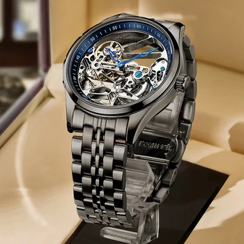 AILANG NOU Schelet Mișcare Automată Ceas Pentru Bărbați Mecanic de Lux din Oțel Negru Ceasuri Mens horloge tourbillon 2021 0