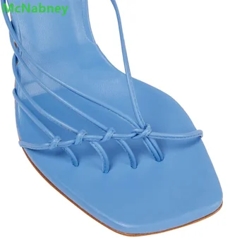 Albastru Bandă Îngustă Square Toe Sandale Cataramă Glezna Curea Sandale Toc Subțire De Mare Flip Flop Design Sexy Moda Vara Pantofi Femei 2