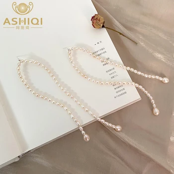 ASHIQI Naturale de apă Dulce Pearl Lung Picătură Cercei Argint 925 Moda Ciucuri de Bijuterii pentru Femei de Personalitate Cadouri