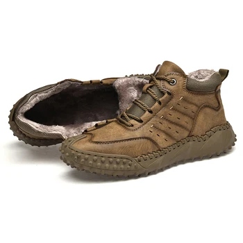 Aur Puiet Cizme de Iarna Retro în aer liber, Pantofi pentru Bărbați Clasice din Piele Încălțăminte de Moda pentru Bărbați Cizme de Cauciuc Moale Pantofi Casual 1