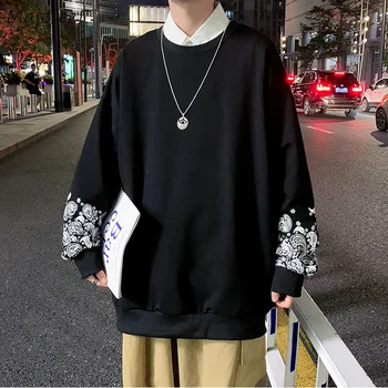 Barbati O-gât Hanorace Streetwear Vintage Print Design Supradimensionat Maneca Lunga Bluze Japonia Stil Casual de Îmbrăcăminte de sex Masculin Bf Harajuku