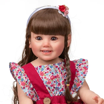 Bebes 55CM Integral din Silicon Moale Renăscut Baby Girl Doll Cammi Zâmbet de Copil Moale la Atingere de Mână Pictura Detaliat mai multe Straturi 3D Doll