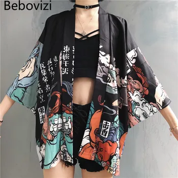 Bebovizi Japonez Stil Kimono Negru Yukata Bărbați Femei Cardigan Haori Obi Vara Cosplay Cămașă Bluză Halat De Sex Feminin Din Asia De Îmbrăcăminte
