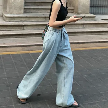 Blugi Femei Vrac de Agrement de Moda Chic Full-length Toate-meci de Talie Mare Simplu Streetwear Elevii Stil coreean Femme Pantaloni 3