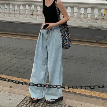 Blugi Femei Vrac de Agrement de Moda Chic Full-length Toate-meci de Talie Mare Simplu Streetwear Elevii Stil coreean Femme Pantaloni 4