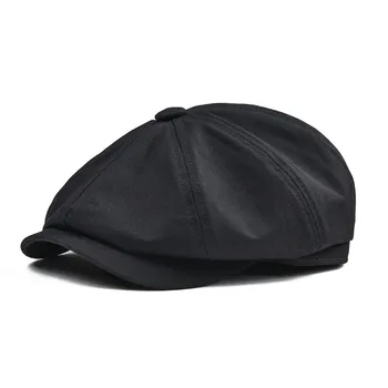 BOTVELA Capac de vânzător de ziare Barbati Bumbac Diagonal Opt Panel Hat pentru Femei Baker Băiat Capace Retro Mari Pălării de sex Masculin Boina Bereta Neagră 003