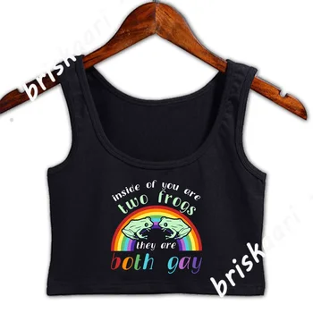 Broaștele Gay Pride De Design Pentru Un Goblincore Fan Crop Top Grafic De Primăvară Tricotate De Sus Literele O De Gât Haine Fete Femei Vesta
