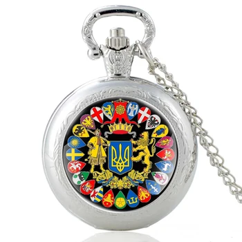 Bronz antic УКРАЇНА Ucraina Insigna Cabochon de Sticlă de Cuarț Ceas de Buzunar Vintage Femei Bărbați Pandantiv Colier Ceasuri Cadouri 5