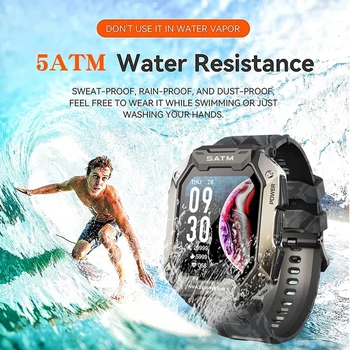 BYSL Militare Ceas Inteligent Bărbați IP68 rezistent la apa 5ATM Sport Smartwatch 1.71 inch Bluetooth 5.0 în aer liber 380mAH Baterie Ceasuri 2