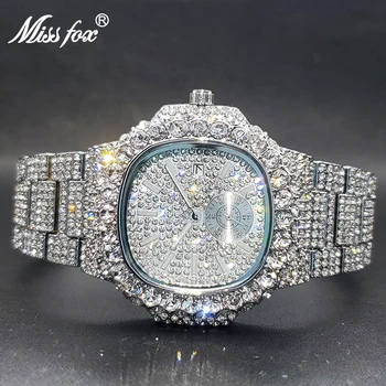 Bărbați Ceasuri de Lux, Design Clasic, Plin de Diamant Pătrat Ceas de Mână rezistent la apă Hip Hop Cuarț Ceas Pentru Barbati Cu Transport Gratuit