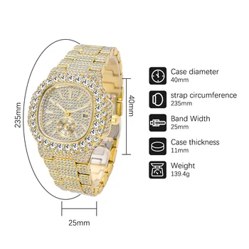 Bărbați Ceasuri de Lux, Design Clasic, Plin de Diamant Pătrat Ceas de Mână rezistent la apă Hip Hop Cuarț Ceas Pentru Barbati Cu Transport Gratuit 4