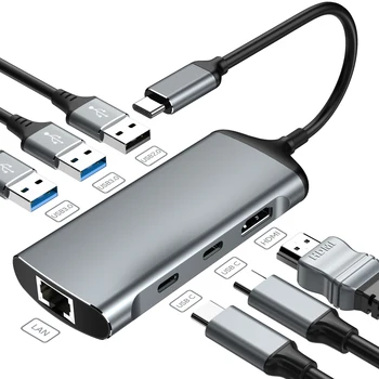 C USB HUB 4k HDMI Laptop Docking Station USB3.0 Tip C Docking Station PD Max 100w Rj45 LAN HUB Multiport Pentru Dell Hp Lenovo Xiaomi