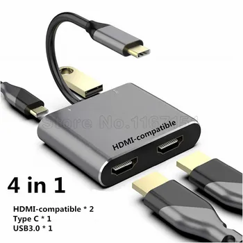 C USB Hub Adaptor 4K 60hz la Dual HDMI compatibil cu Ecran de Expansiune de Tip C Docking Station Pentru Laptop Macbook Telefon Mobil, PC