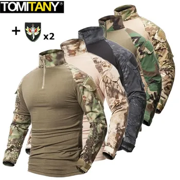 Camuflaj Tactice Tricou Maneca Lunga Barbati Respirabil de Luptă T-Shirt Militar Armata Tricou de Camuflaj în aer liber, Drumeții, Vânătoare Tricouri