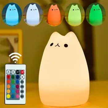 Cat a CONDUS Lumina de Noapte cu Senzor Tactil Colorat Telecomanda USB Reîncărcabilă Desene animate Silicon Lampă de Noptieră pentru copii Copii Copii