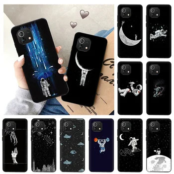 Caz de telefon Pentru Xiaomi Mi 11 Lite 10 Ultra 10T 11T 11X 11i Nota 10 Pro 9 9SE Univers Spațiu Luna Astronaut Negru Moale de Acoperire Coajă