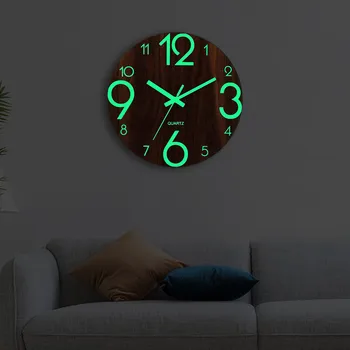 Ceas De Perete Din Lemn Luminos Număr Agățat De Ceasuri De Liniște Întuneric Stralucitoare Ceasuri De Perete Ceasuri Moderne Home Decor Modern Cadou De Crăciun