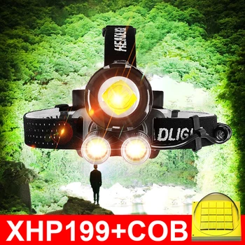 Cele mai noi XHP199 Puternic LED Far Cap lanterna Lanterna Reincarcabila XHP160 de Mare Putere Faruri 18650 de Pescuit Cap Lampa
