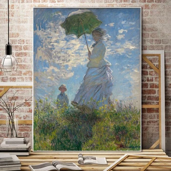 Clasic Postere si Printuri de Arta de Perete Panza Pictura Femeie Cu o Umbrelă de soare de Monet Imagine pentru Camera de zi de Decorare Acasă