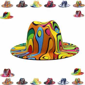 Colorate Margine Largă Noua Biserica in Stil Derby Pălărie Panama Simțit Fedoras Hat pentru Barbati Femei lână artificială stil Britanic de Jazz Capac
