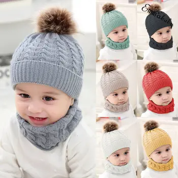 Copii Baby Boy Fata de Iarna Tricotate Pălărie Eșarfă 2 buc Seturi pentru Copii Copilul Cald Beanie Capac de Croșetat Eșarfă de Bumbac Tinutele 0-3Y 0