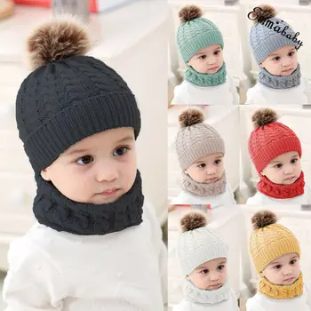 Copii Baby Boy Fata de Iarna Tricotate Pălărie Eșarfă 2 buc Seturi pentru Copii Copilul Cald Beanie Capac de Croșetat Eșarfă de Bumbac Tinutele 0-3Y 2