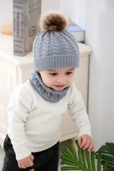 Copii Baby Boy Fata de Iarna Tricotate Pălărie Eșarfă 2 buc Seturi pentru Copii Copilul Cald Beanie Capac de Croșetat Eșarfă de Bumbac Tinutele 0-3Y 3