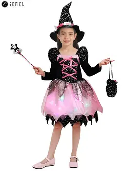Copii Fete de Basm Vrăjitoare de Halloween Costum Printesa Rochie Tutu cu Pălărie Magic Wand Candy Bag Cosplay Petrecere Fancy Dress up