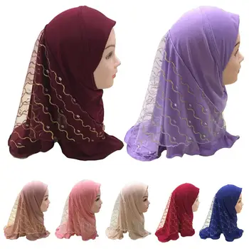 Copii fete Musulmane Destul de Hijab Islamice Arabe Eșarfă Șaluri Model Floare Văl Copii Înfășurați în Șaluri Pălării Capace Amira 2-6Y
