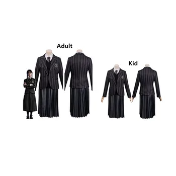 Copiii Adulți Miercuri Addams Cosplay Costum Femei Fete Uniformă Școlară Fusta Costume De Halloween Petrecere De Carnaval Costum 0
