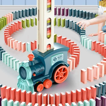 Copiii Electric Domino Tren, o Mașină Automată de Stabilire Domino Joc de Construire de Blocuri de Caramida de Învățământ Copii DIY Jucărie Băieți Cadouri